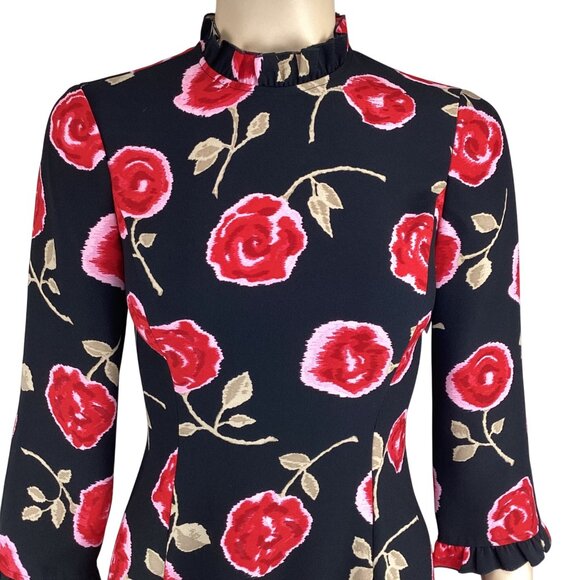 Kate Spade New York‎ Dress Size 00 Hazy Rose Black Floral Print 3/4 Sleeve - Picture 6 of 9